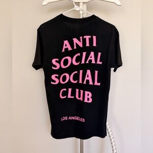 Anti Social Social Club Black Tee with Pink Text